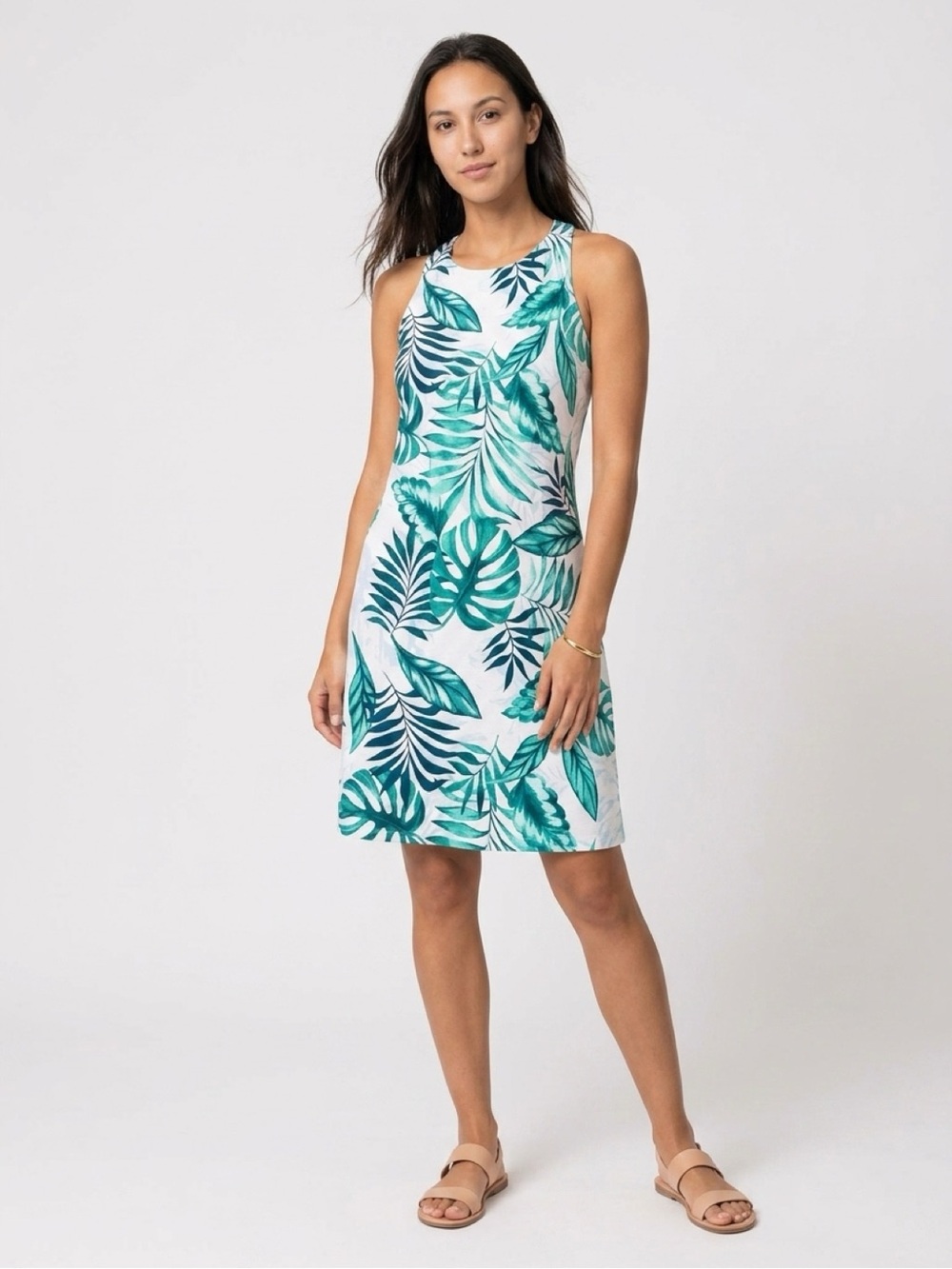 Tommy Bahama Teal & White Tropical Leaf Sleeveless Cover-Up Dress - Picture 3 of 5